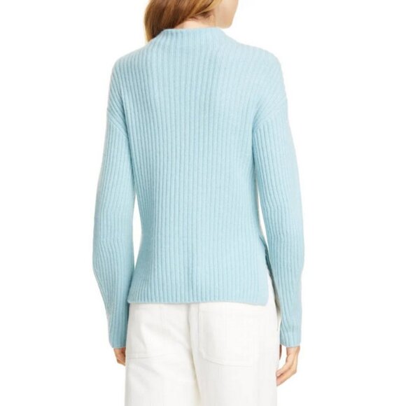 💕VINCE💕 Ribbed Mock Neck Wool Cashmere Blend Sweater ~ Heather Aria Blue M NWT - Picture 6 of 16